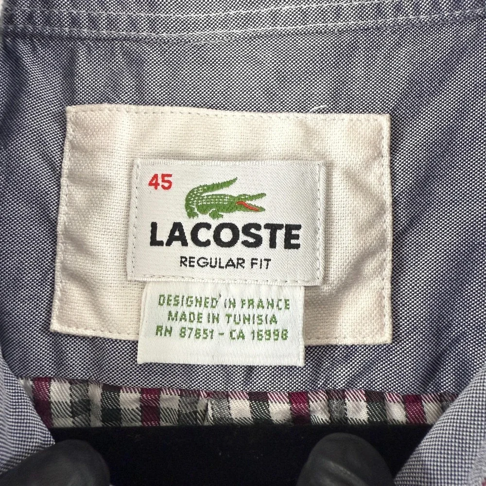 Lacoste Button-Up Shirt Mens Size XL Black Plaid Long Sleeve 100% Cotton Regular